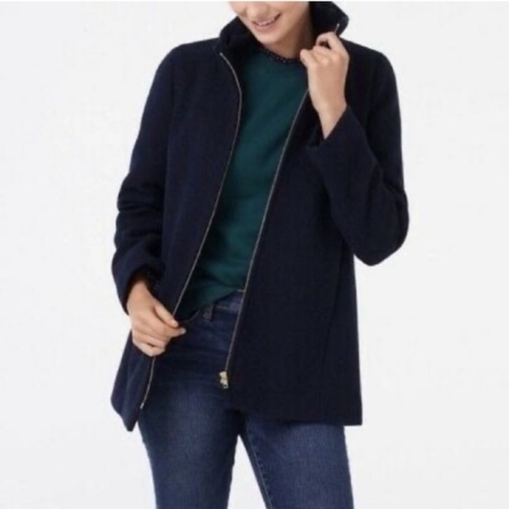 ✅ J Crew Wool Coat Lodge Italian Wool Long Zip Up in Navy